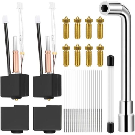 2Pcs Kobra 3 Hotend avec 8 buses en laiton de 0,4 mm, clé de busse, 20 aiguilles de nettoyage et 4 manchons de protection en silicone Compatible avec Kobra 3/Kobra 3 Combo (1/5)