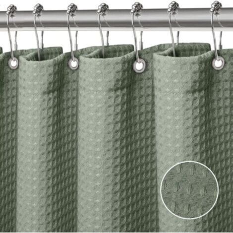 Rideau Douche Rideaux Baignoire Tissu Polyester Lavable en Machine Rideau Salle de Bain avec 12 crochets en plastique Rideau Salle de Bain Imperméable 180 x 180 cm(Vert)
