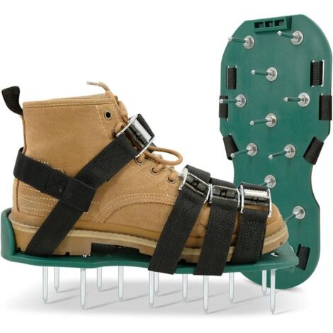 Aérateur de gazon manuel taille universelle avec 2 sangles réglables avec boucles sécurisées, chaussures aératrices pour aérer efficacement le sol de la pelouse (1/5)
