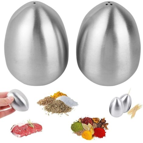Lot de 2 pots à épices en acier inoxydable Poivrière barbecue Salière en forme d'œuf (1 trou et 3 trous) (1/5)
