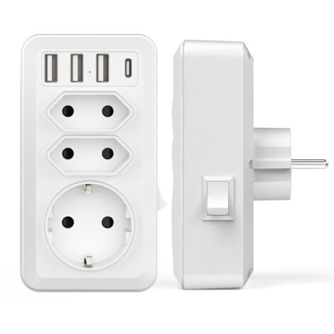USB Secteur Multiple, 7 en 1 USB Chargeur Multiprise Murale avec 3 Sortie AC (16A, 3800W), 3 Ports USB 5V/3.4A, 1 Port Type-C, pour la Maison Le Bureau Les Voyages Compatible avec Phone (1/4)