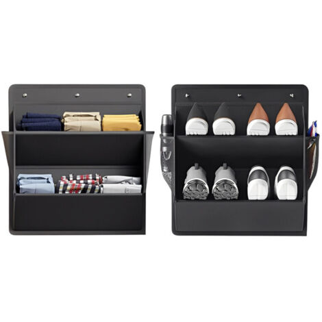 Sac de rangement pour chaussures à fixer au mur - Sac de rangement double couche - Multifonctionnel pour chaussures, chapeaux et jouets - Tissu Oxford - Noir - 46,5 x 43 cm - Lot de 2 (1/5)