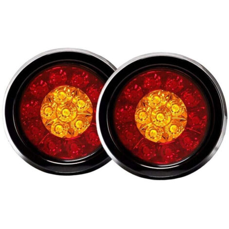 Feux Arrière Bicolores À 16 LED – Feux Arrière Ronds Avec Anneau En Caoutchouc, Éclairage De Signalisation Pour Camion Indicateurs De Frein Et D'arrêt Étanches, Pour Camions, Remorques, Camping (1/5)