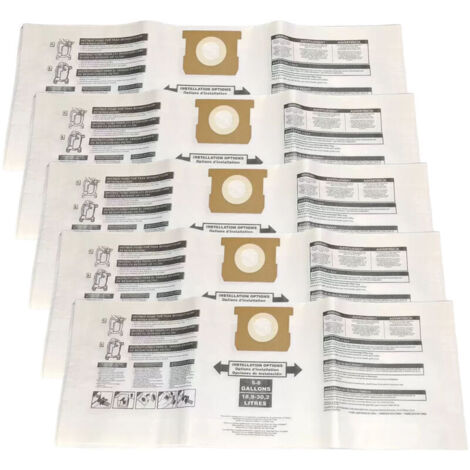 Lot de 5 sacs à poussière de rechange pour aspirateur HARTT SS, aspirateur eau et poussière en acier inoxydable de 5 à 8 gallons (19 à 30 litres), modèles VOC608S 3702 / VOC812SF 3701 / VOC608S 3703 (1/5)