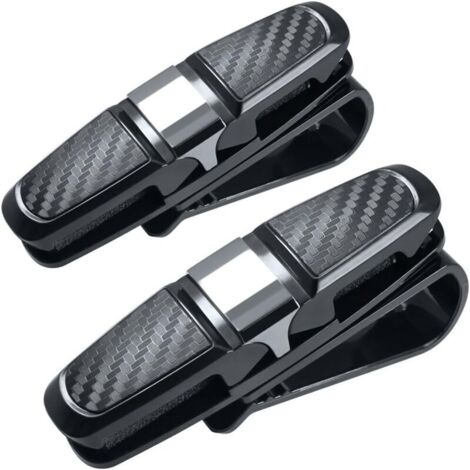 Lot de 2 Porte-Lunettes pour Pare-Soleil, avec Clip pour Lunettes de Soleil ou Cartes, Noir + argent (1/5)