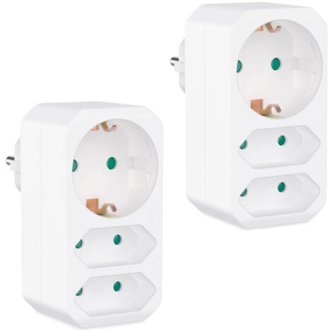 Set de 2 Prises multiples blanc - Adaptateur de prise avec sécurité enfant - Double prise 3680W - Multiprise triple - Prise electrique 2 Euro et 1 Schuko - Prise avec contact de protection (1/5)