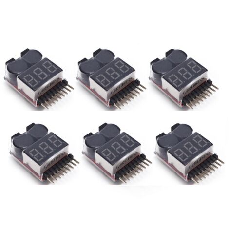 1-8s Lipo Testeur de Batterie Moniteur Sonnerie Basse Tension Alarme Vérificateur de Tension avec Indicateur LED pour Lipo Life LiMn Batterie Li-ION (6PCS) (1/4)
