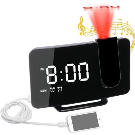 réveil numérique avec Chargeur USB/Projection au Plafond, Double réveil Fort, réveil à projecteur Simple pour dormeurs Lourds, Adultes, Personnes âgées, Chambre