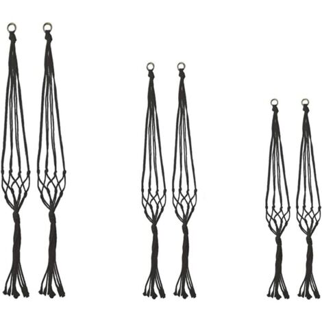 Lot de 6 suspensions en macramé pour pot de fleurs d'intérieur ou d'extérieur - En coton - Noir (1/5)
