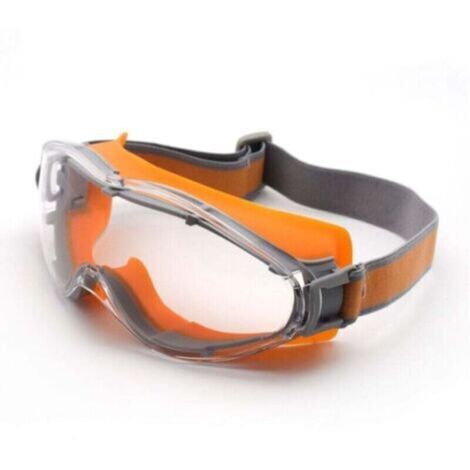 Lunettes de sécurité en caoutchouc orange, lunettes antibuée double face, lunettes de protection du travail entièrement fermées et étanches à la poussière lunettes de laboratoire chimique antichocs (1/4)