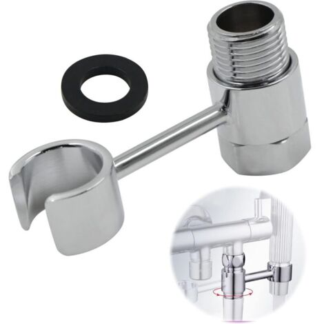 Support de pomme de douche 20 mm Écrou de raccordement Porte universelle réglable à 360° Fixation murale pour salle de bain WC à pulvérisation Remplaçable manuellement sans perçage Laiton chromé (1/5)