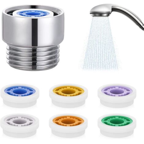 Régulateurs de débit pour pommeau de douche, douche limiteur de réducteur de débit réglé, Adaptateur pour pommeau de douche fixe et douchette à main pour Salle de Bain, 6 Débits Différents (1/5)