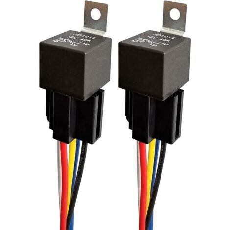 Relais 12V 40A SPDT avec faisceau de câbles colorés – Imperméable pour applications automobiles et maritimes – Pack de 2 unités (1/3)
