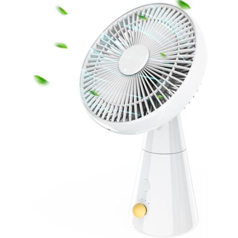 Ventilateur Silencieux, 25 cm Oscillant Ventilateurs de Table, 4 Vitesses Ventilateur Sans Fil, 3000 mAh Batterie Rechargeable USB Ventilateur de Bureau pour Chambre, Table, Bureau (Blanc) (1/5)