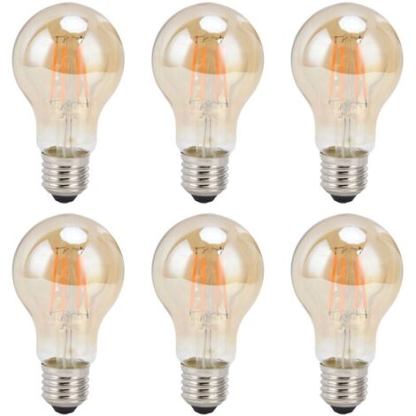 6 ampoules LED à filament A60, style rétro, 4 watts, culot E27, ampoule en verre doré, lumière chaude, décoration intérieure, 220 volts (1/5)