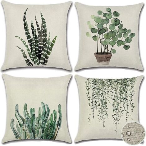 Taies d'oreiller pour plantes d'extérieur, housse de coussin décorative imperméable, ensemble de 4 taies d'oreiller d'intérieur et d'extérieur vertes (18 x 18 pouces) (1/5)