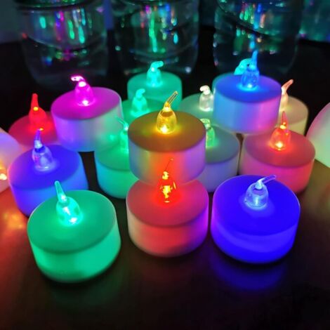 Lot de 12 bougies chauffe-plat à LED, 7 couleurs changeantes, sans flamme, à piles, longue durée, décoration pour mariage, Halloween et Noël (multicolores) (1/5)