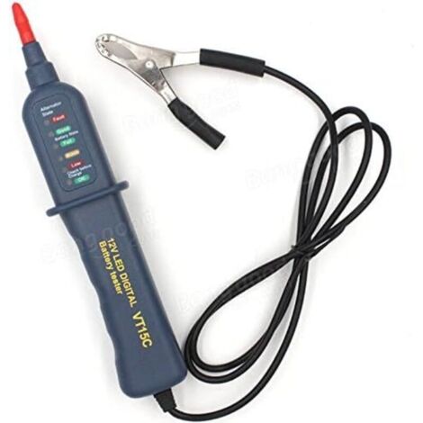 Testeur de batterie de voiture - 12 volts - Avec indicateur LED et pince alligator (1/2)