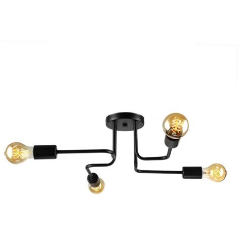 Plafonnier semi-encastré industriel vintage - Plafonnier de 21,5 pouces Lampe suspendue en fer forgé avec 4 lumières en noir pour salon, chambre et salle à manger(Ampoule non incluse) (1/5)