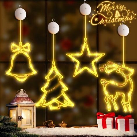 Guirlandes lumineuses LED pour fenêtres - Lot de 4 - Guirlandes lumineuses de Noël avec ventouses - Lumières LED - Convient pour les décorations de Noël intérieures ou extérieures -Lumière blanc chaud (1/5)