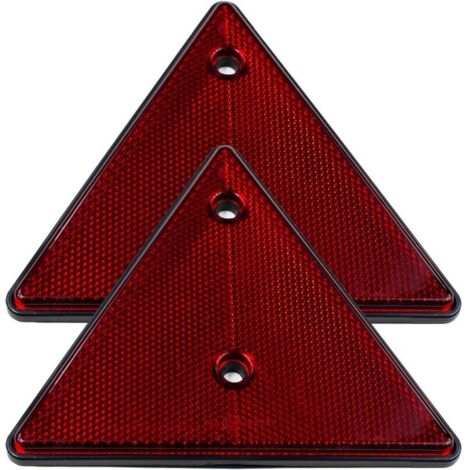 Réflecteur de Remorque Triangulaire, Lot de 2, 15 x 15 x 15 cm, Espacement Trous 70 mm, Réflecteur A Visser Ou Adhésif Gauche/Droit, Triangle Voiture Réfléchissant Arrière Standard Homologué E (1/5)