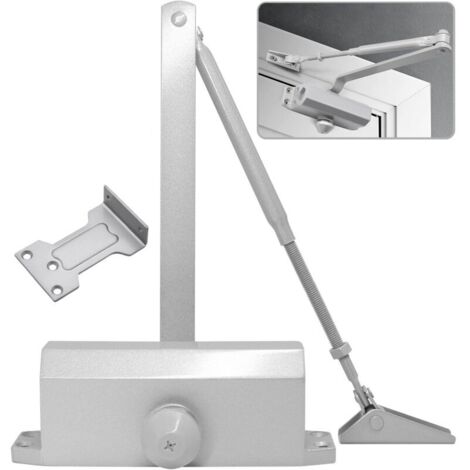 Ferme porte Automatique avec Dispositif D'arrêt, Groom Fermeture Porte à Ressort Réglable, Tampon Fermé usage Commercial et Résidentiel Porte de 60-85kg Installation Vidéo EN4, Argent (1/5)