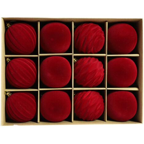 Boules de Noël en velours floqué pour sapin de Noël, 8 cm, 12 boules en plastique à suspendre (1/5)