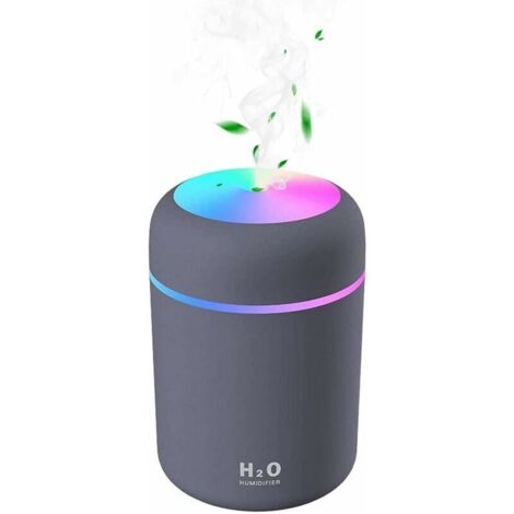 Mini Humidificateur d'air USB Ultrasonique avec 7 Couleurs de Lumière Breath, Arrêt Automatique, Mode 2 Brumes, pour Chambre, Bureau, Auto, Maison, Bébé (Gris) (1/5)