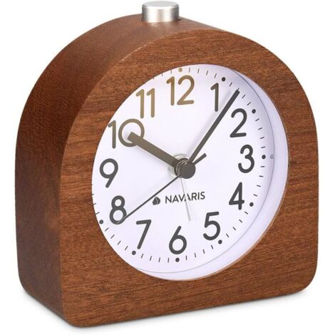 Réveil analogique en Bois - Horloge à Aiguilles Classique avec Fonctions Heure Alarme Snooze lumière - Bois foncé (1/5)