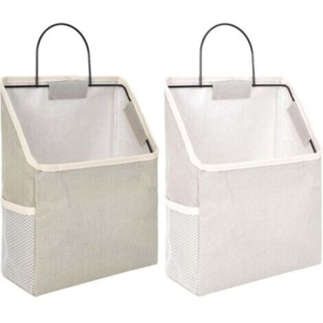 2 Pièces Sac de Rangement Suspendu Mural, Panier de Rangement en Coton et Lin avec Crochet, Poche Rangement Mural avec Cadre en Métal, Gris et Blanc Organisateur Mural Suspendu (1/5)
