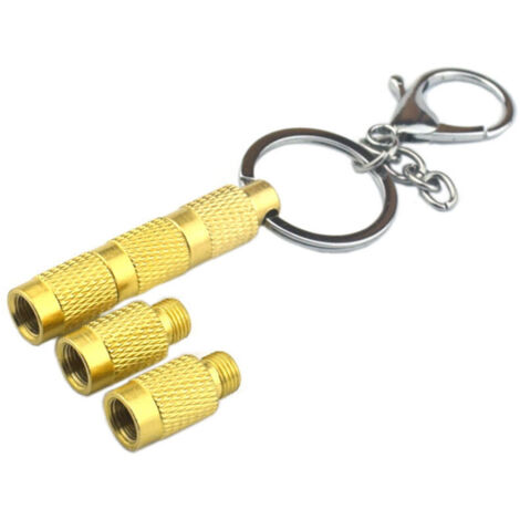 Vanne de Purge Automatique, Portable Valve de Purge de Pneu avec Porte-clés 4 en 1 Vanne de Purge d'air Automatique en Cuivre Pur pour Le Dégonflage de Divers Pneus de Voiture,Or (1/5)