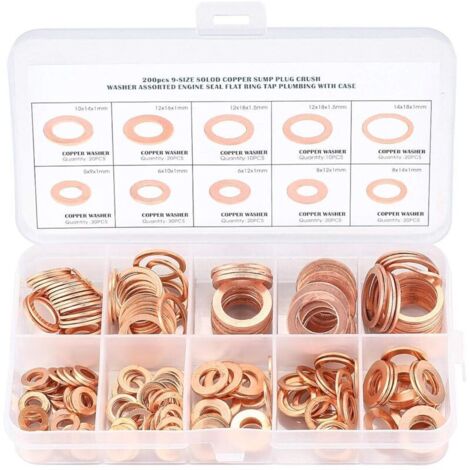 Cuivre Rondelles Metal, Joints Bague D'étanchéité, Rondelles Plates, Joint Torique avec Boîte pour L'étanchéité - 200 Pcs/M5 M6 M8 M10 M12 M14 (1/5)