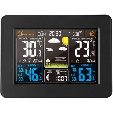 Station Météo Sans Fil avec Capteurs Intérieur Extérieur, Thermomètre Intérieur et Extérieur Avec Temps, Station Météo Connectée avec Heure, Date, Température, Humidité, Affichage Couleur Numérique (1/5)