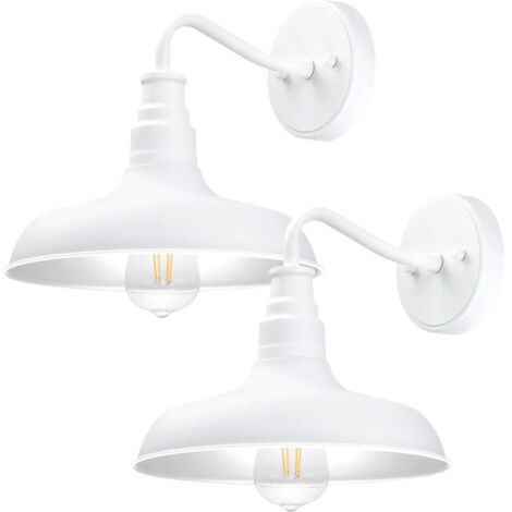 Luminaires extérieurs à col de cygne, lot de 2 lampes de style ferme/grange, adaptés pour porche/garage, blanc mat (1/5)