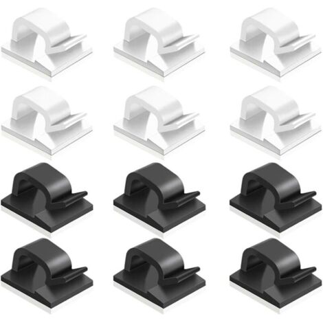 60 pcs clips de câble adhésif,plastique organisateurs de cordon de câble Clip de gestion de stockage de câble pour bureau à domicile - noir, blanc (1/5)