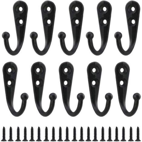 10 pièces Crochets Simples Noir Crochets Muraux Patère Noir Équipé de Vis de Montage (1/5)