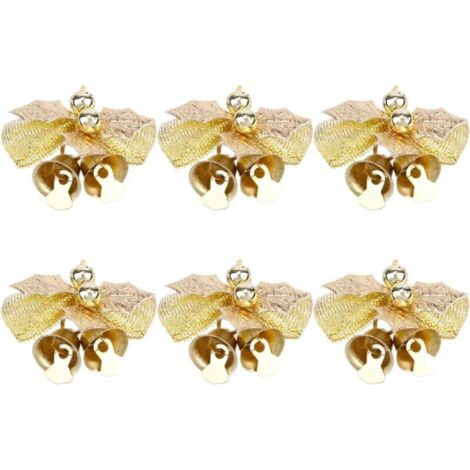 Lot de 6 arches de Noël avec clochettes, mini nœuds papillon, décorations artisanales, cadeaux, arches pour sapin de Noël (doré)