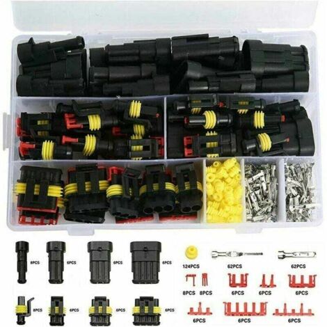 352 Pièces Imperméable à l'eau Connecteurs Connecteur Electrique de Voiture Etanche 1/2/3/4 Broches pour Moto Scooter Voiture Camion Caravan (1/5)