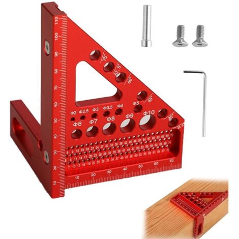 Équerre 3D - Angle réglable de 22,5° à 90° - outil de menuiserie de haute précision en alliage d’aluminium - 3 en 1 : traçage/perçage/mesure - adapté aux menuisiers et aux ingénieurs (Rouge) (1/5)