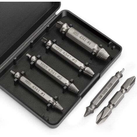 Extracteur de vis professionnel : kit de 4 extracteurs de vis en acier HSS pour vis endommagées (extracteur de vis, tournevis)