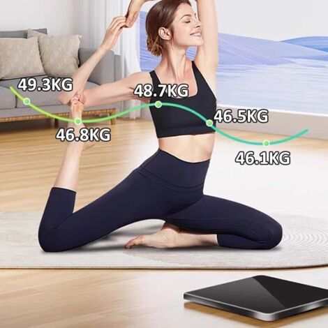 Balance numérique de salle de bain, écran LED, verre trempé noir ...