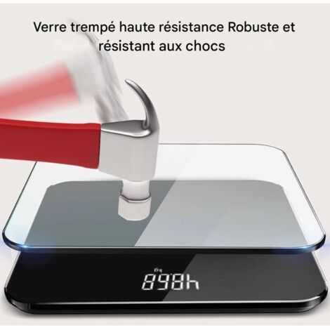 Balance numérique de salle de bain, écran LED, verre trempé noir ...