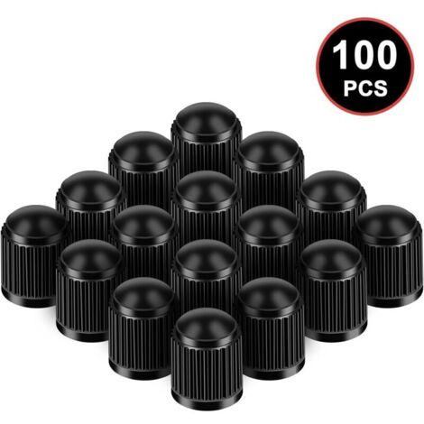 Capuchon de Valve Auto, Lot de 100 Bouchon de Valve de Pneu en Plastique avec Joint Torique en Caoutchouc, Valve de Pneu pour Voiture Moto Auto Camion SUV Vélo, Valve Pneu, Bouchon Valve, Noir (1/5)