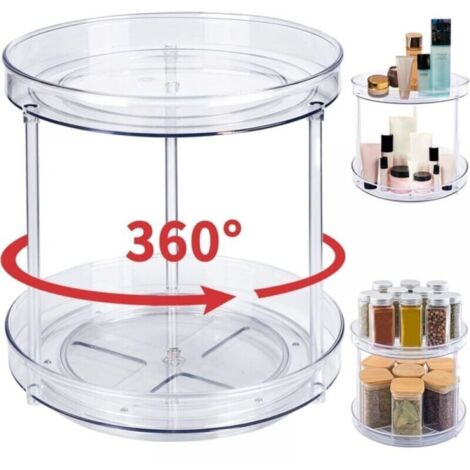Organisateur à 2 Niveaux – Plateau Tournant Rond en Plastique – Rangement Épices cuisine – Organisateur Placard Cuisine pour Bocaux d'Épices, cuisine, Table de Chevet, Placard (1/5)