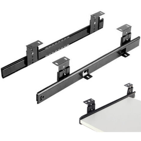 Coulisse à billes pour tiroir à clavier – Longueur 35 cm – Acier noir incurvé – Montage flexible pour tablette sous bureau (1/5)