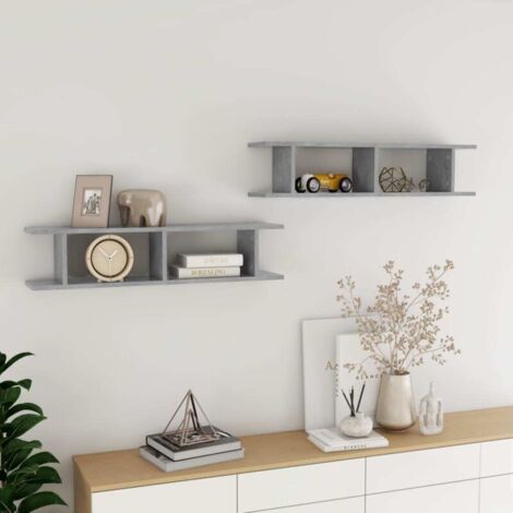FIMEI Étagères murales 2 pcs Gris béton 90x18x20 cm Aggloméré (1/5)