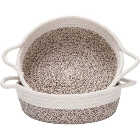 Panier de rangement tissé 2 pièces – Boîte en corde de coton 12x8x5 pouces – Décoration salle de bain et chambre – Marron (1/5)