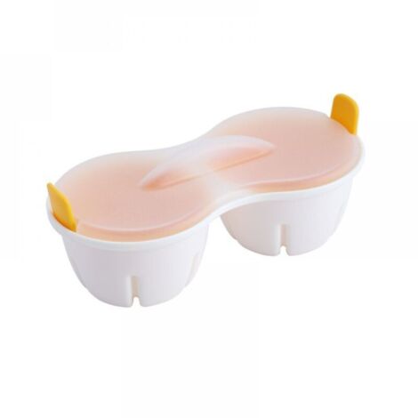 Pocheuses à œufs Micro-ondes, Moule à œufs Sans-BPA, Chaudière à œufs, Cuiseur à Vapeur Micro-ondes à œufs, Double Tasse en Polypropylène avec Fermeture (jaune et blanche) (1/5)