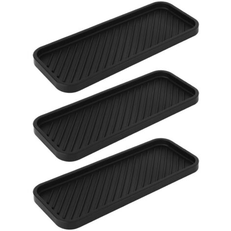 Ensemble de rangement pour lavabo en trois pièces, porte-éponge en silicone noir, plateau de lavabo, tapis de vidange antidérapant pour distributeur de savon, accessoires de salle de bain. (1/5)