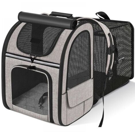 Sac de transport extensible pour chat, adapté aux petits chiens, sac à dos respirant pour chat, sac de transport portable pour chat, idéal pour les voyages et le shopping, couleur kaki. (1/5)